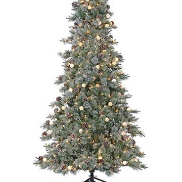 9'Hx59"D Glit Bottle Brush Pine Tree x1753 w/Cone/900 Clear & 130 G4 LED Lights Whit for wholesale by Silk Flower Depot