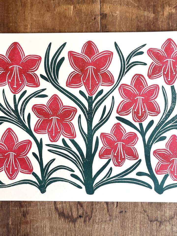 Holiday Garden Series: Amaryllis Risograph Print for wholesale by Katharine Watson