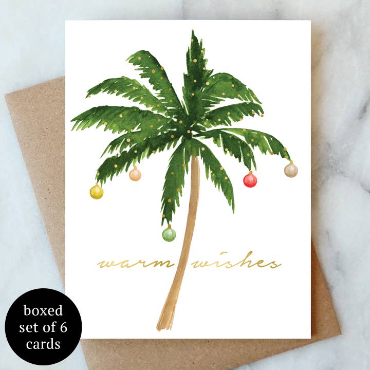 Christmas Palm Tree Greetings Card - Box Set of 6| Holiday for wholesale by Abigail Jayne Design