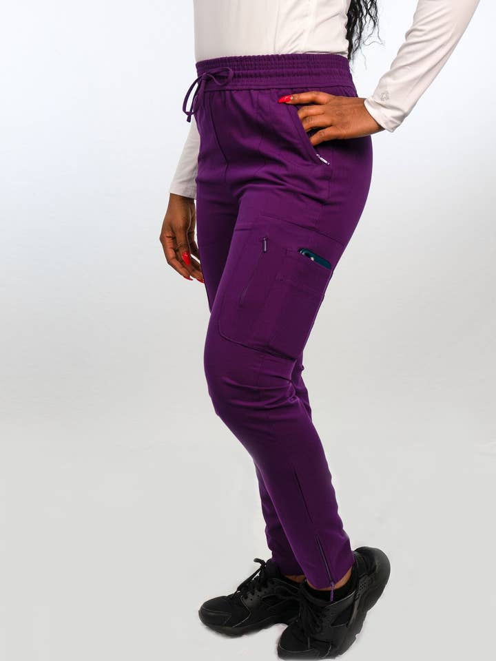 ANTIMICROBIAL LISA SLIM-FIT 8-POCKET JOGGER PANTS EGGPLANT for wholesale by Wozo Uniforms