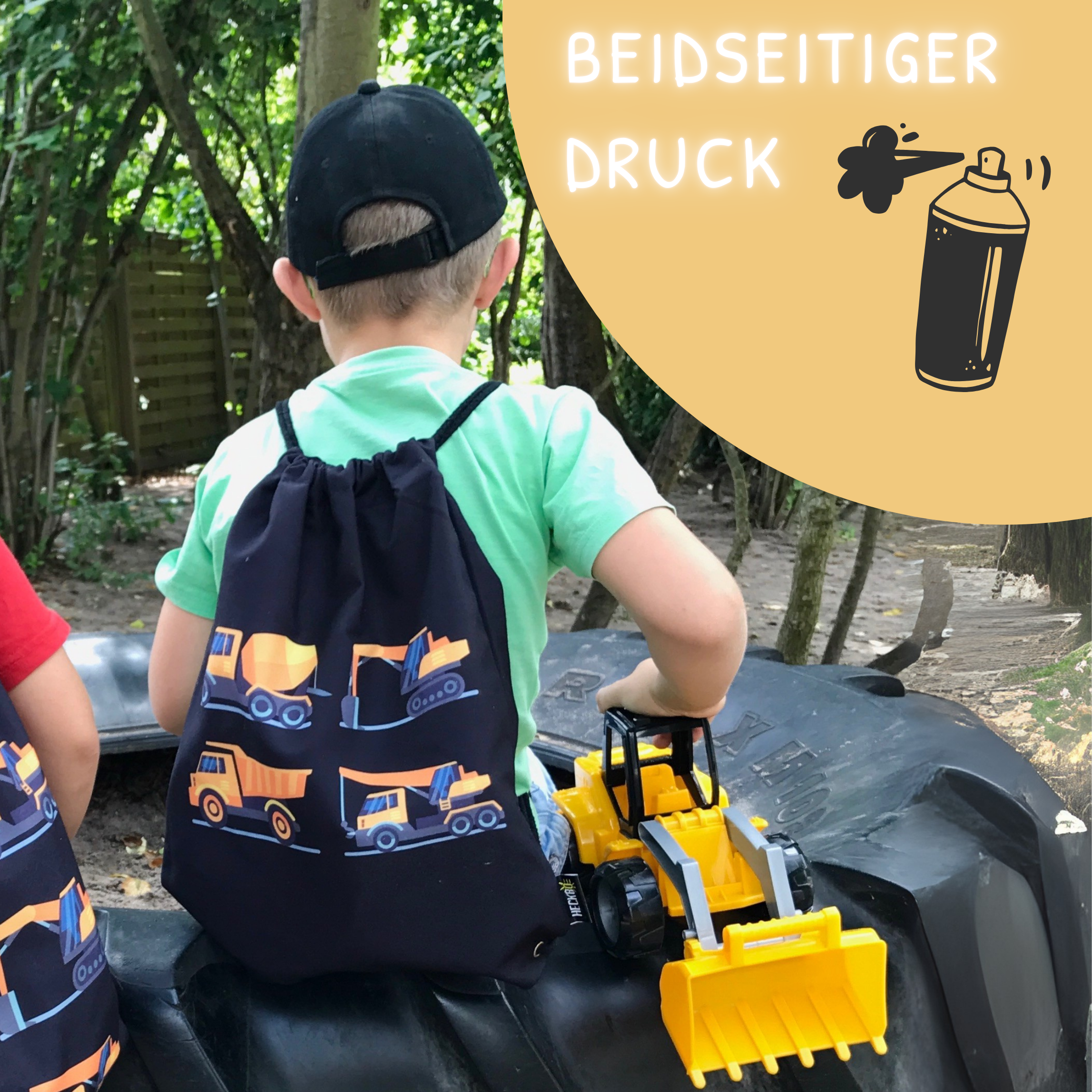 HECKBO - Vente Sac à cordon de serrage – enfant - Sac de sport 4 véhicules de chantier noir3