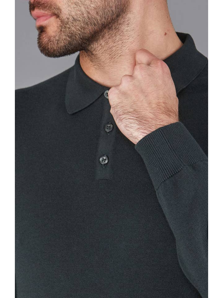 Paul James Knitwear – wholesale Polo – Men’s – Mens Lightweight Cotton Long Sleeve Knitted Polo Shirt25