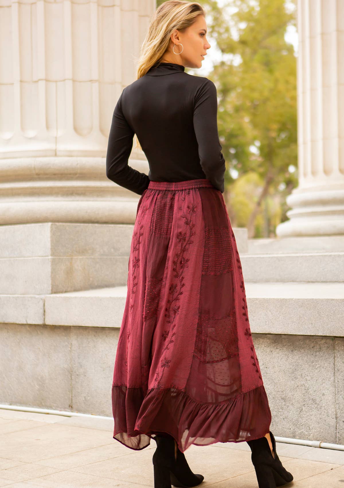 Young Threads - Wholesale Skirt - Women's - Women Patchwork Embroidered Maxi Skirt With Side Pockets12