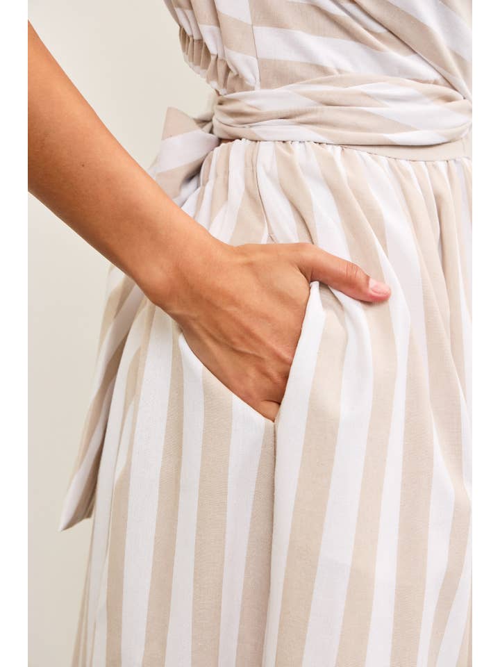 Mustard Seed - Wholesale Dress - Women's - CROSS FRONT TIE BACK STRIPE DRESS