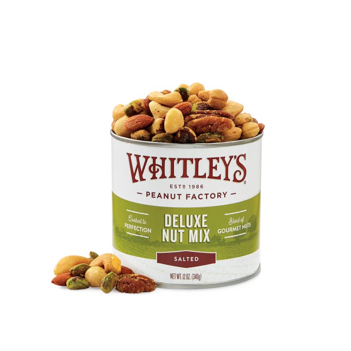 Whitley's Peanut Factory - Wholesale Nuts - 12 oz. Tins Deluxe Nut Mix