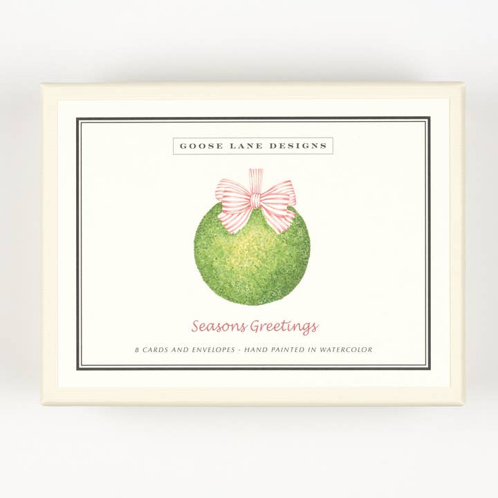 Holiday Notecards - Box of 8 - Boxwood Kissing Ball for wholesale by Goose Lane Designs