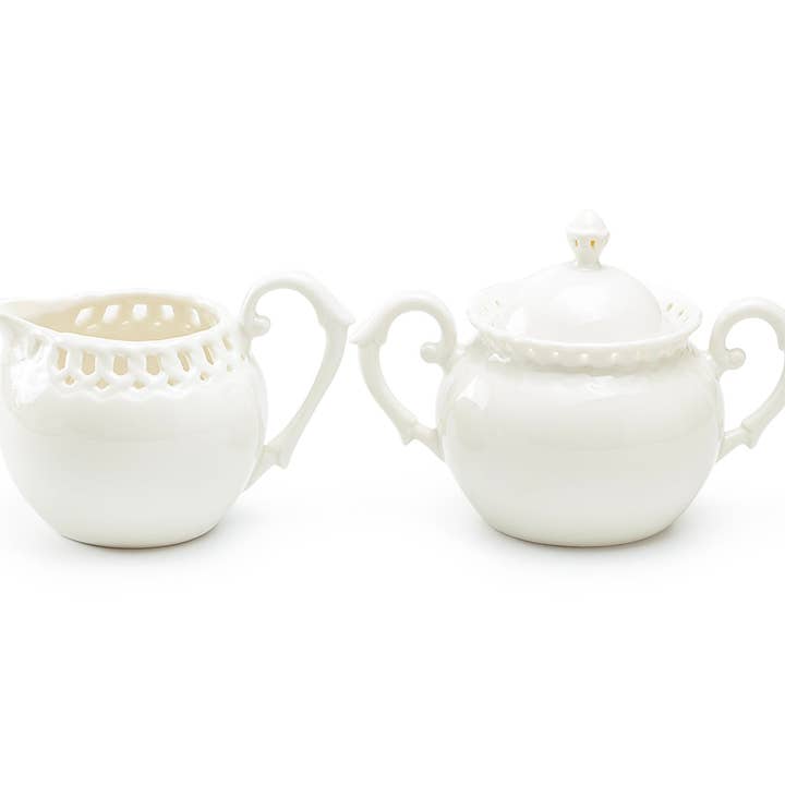 Grace Teaware - Wholesale Creamer - White Heirloom Fine Porcelain Sugar and Creamer Set1