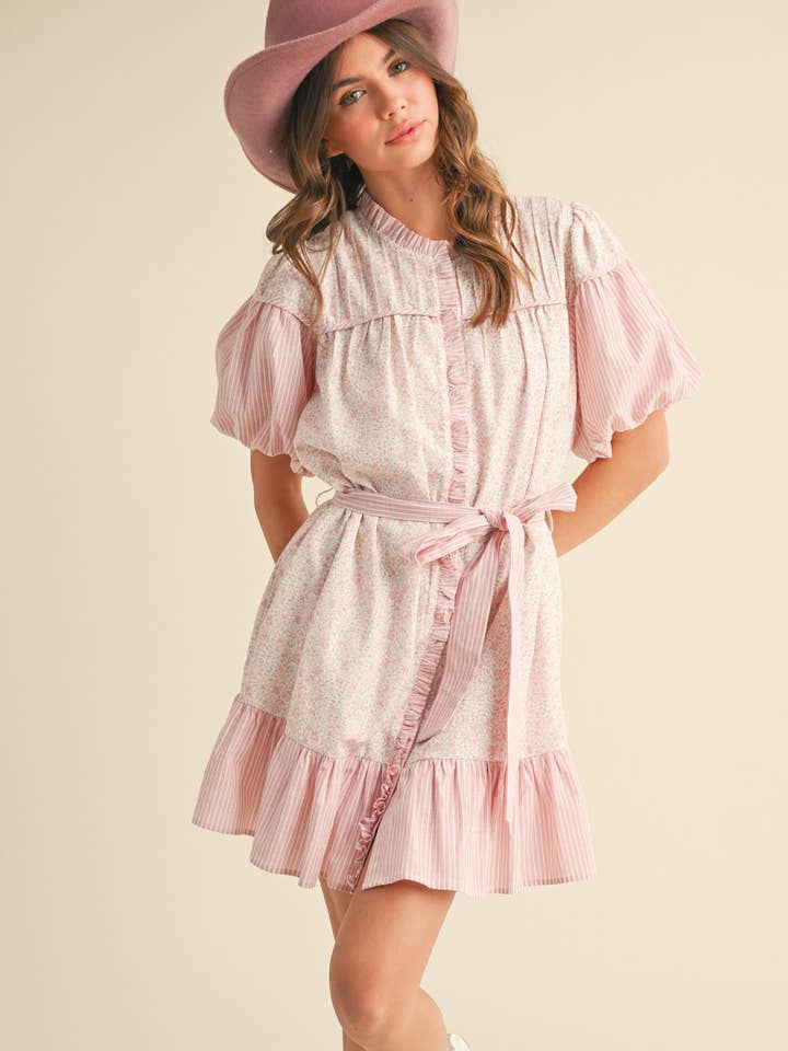 &MERCI - Wholesale Dress - Women's - MIXED PRINT RUFFLED MINI DRESS MDR3855