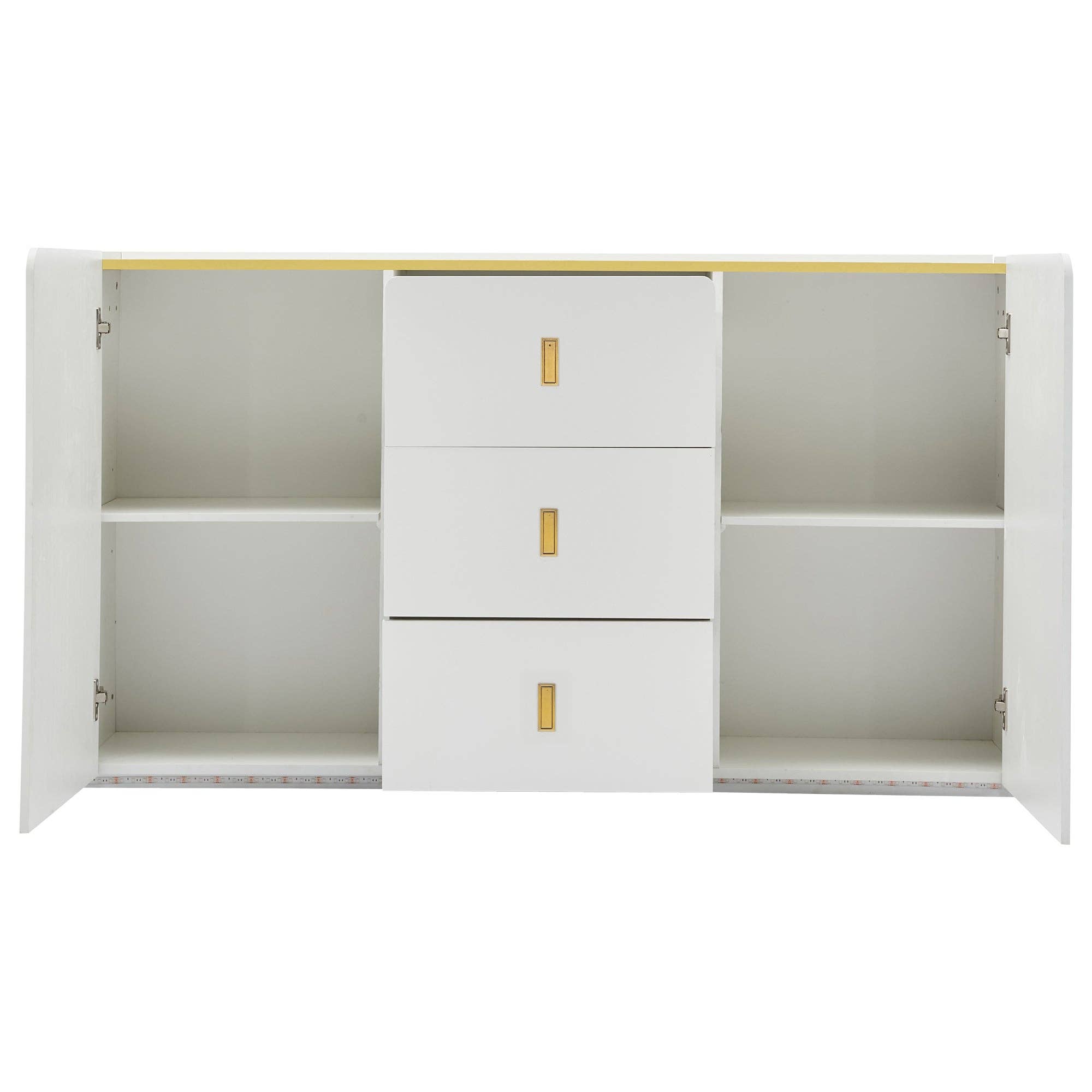 Urban Meuble – Aparador por atacado – Buffet branco elegante 2 portas, 2 gavetas com iluminação LED 150*35*80cm KRAUDREL30