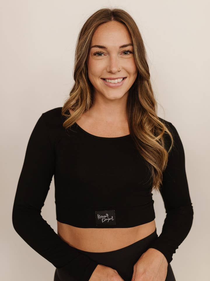 Long Sleeve Layering Top in Black for wholesale by Momper Romper