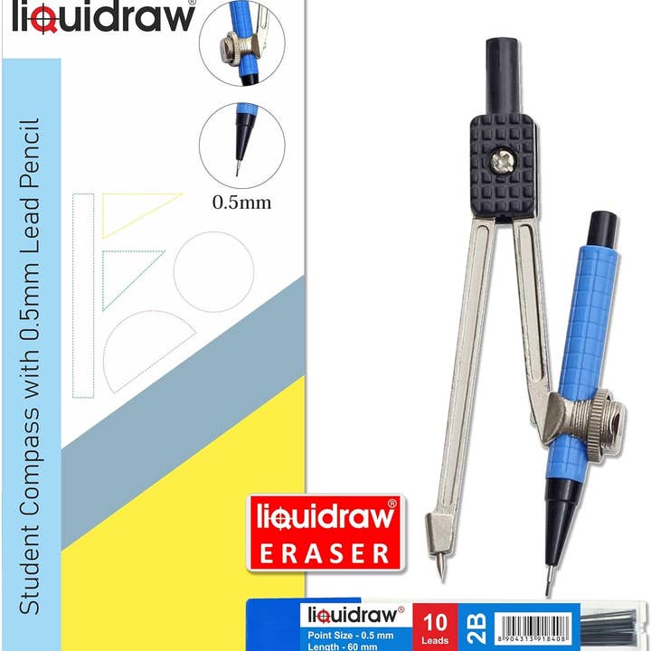 Liquidraw - Wholesale Pencil - Liquidraw Metal Compass & 0.5mm 2B Pencil Set | Ideal for Maths & Geometry | School Student Essential | Professional Quality, Great for Technical Drawing | Smooth & Accurate Radius Adjustment4
