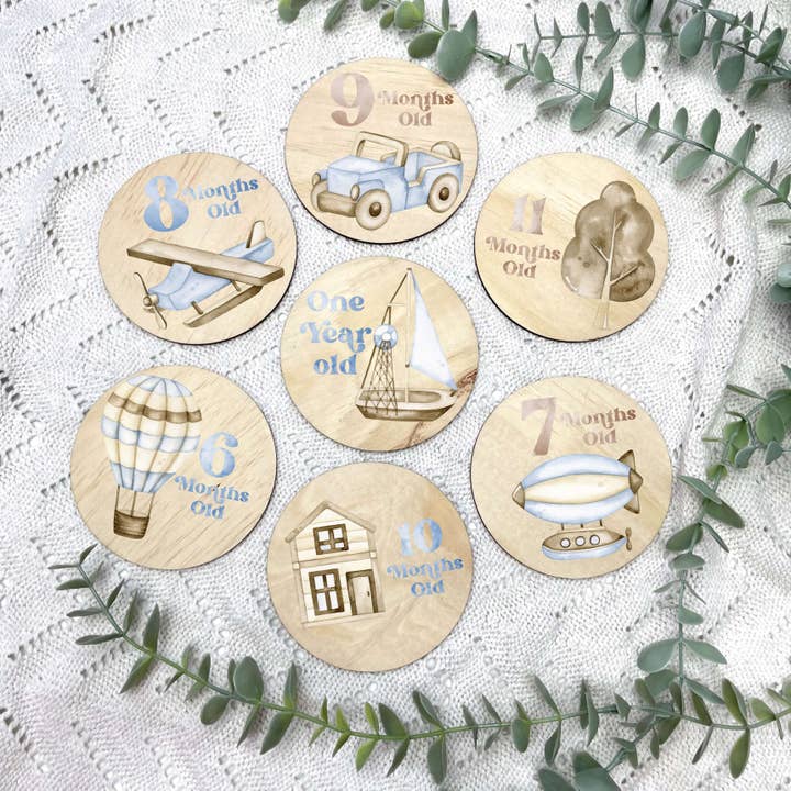 Toy Trains Meilensteinscheiben für Babys, Meilensteine für Neugeborene für den Großhandel von Carrousel Collectives