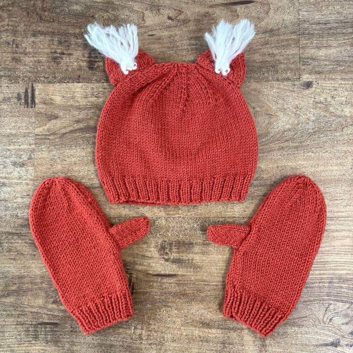 Animal Ears Hat & Mitts Knitting Kit: Bunny, Black Cat, Fox for wholesale by The Spinning Hand - Luxury Knitting Kits
