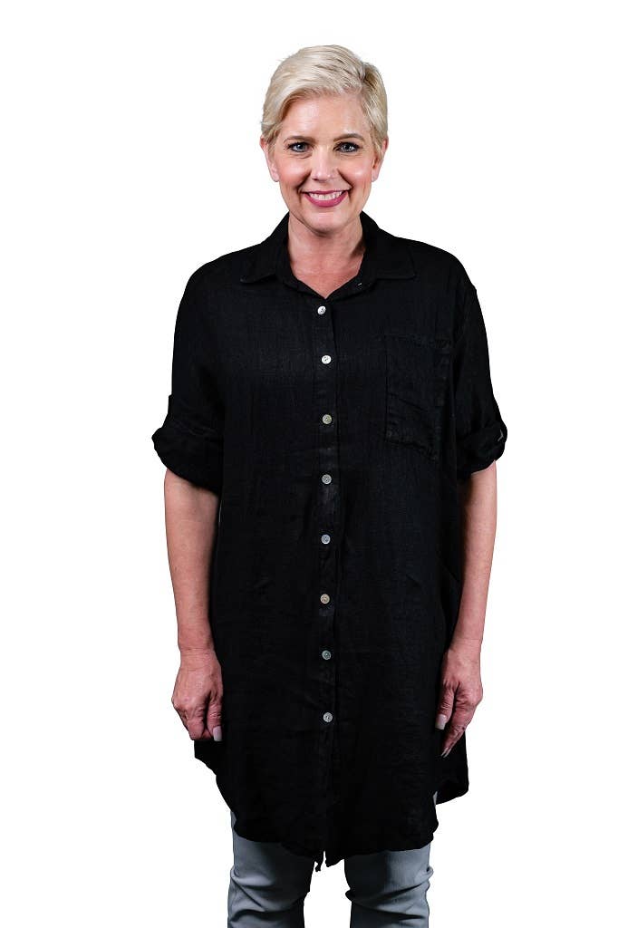 TINA Stephens Italy/Tees By Tina - Wholesale Button Down Shirt - Women's - Naya Linen Boyfriend Shirt (BQ120)0