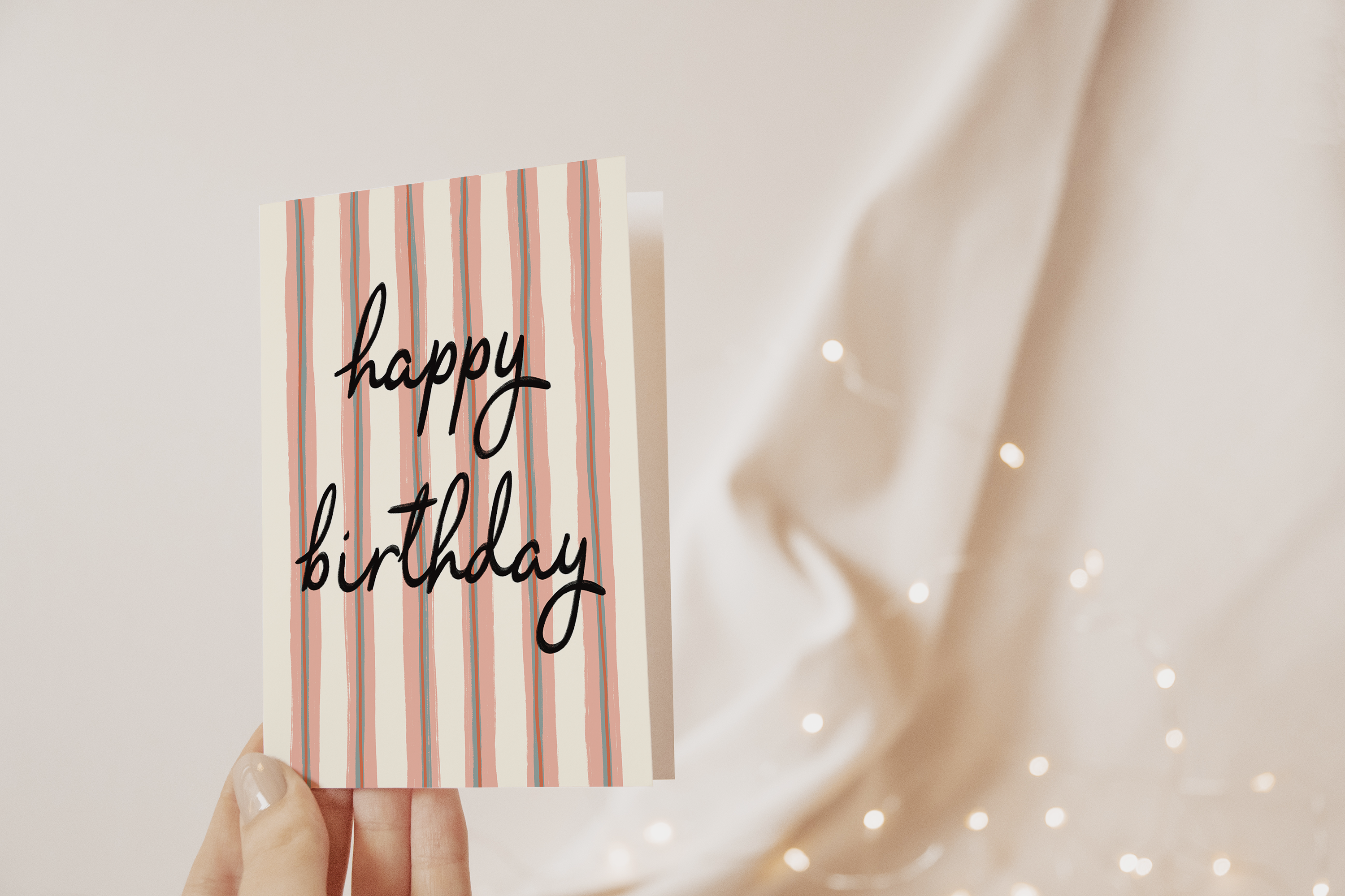 Pink Pigeon Studio - Vente Cartes d'anniversaire - Carte Joyeux Anniversaire à rayures roses2