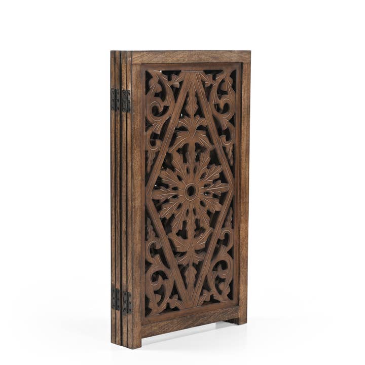 iAnanas - Wholesale Pet Folding Gate - Dog - Handmade Mango Wood Dog Gate - Freestanding 4-Piece Pet Gate, Brown, Foldable Safety Fence & Fireplace Guard for Dogs, Cats & Children - 180x2x84 cm2