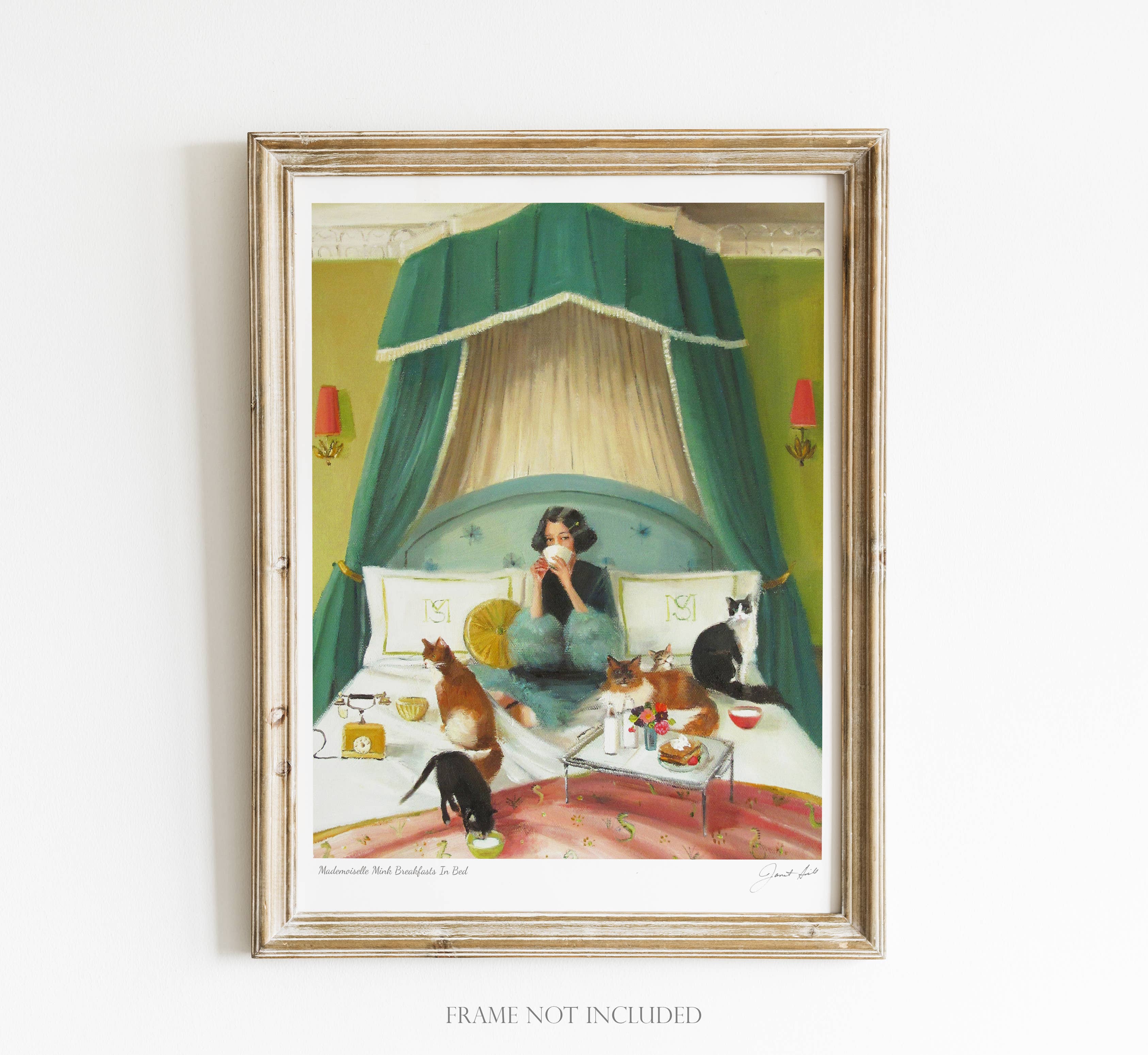 JANET HILL STUDIO - Wholesale Art Print - Mademoiselle Mink Breakfasts In Bed Art Print 8.5"x11"