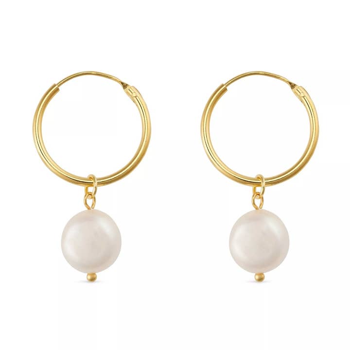Chunky 18K Gold Freshwater Pearl Hoops for wholesale by Elk & Bloom