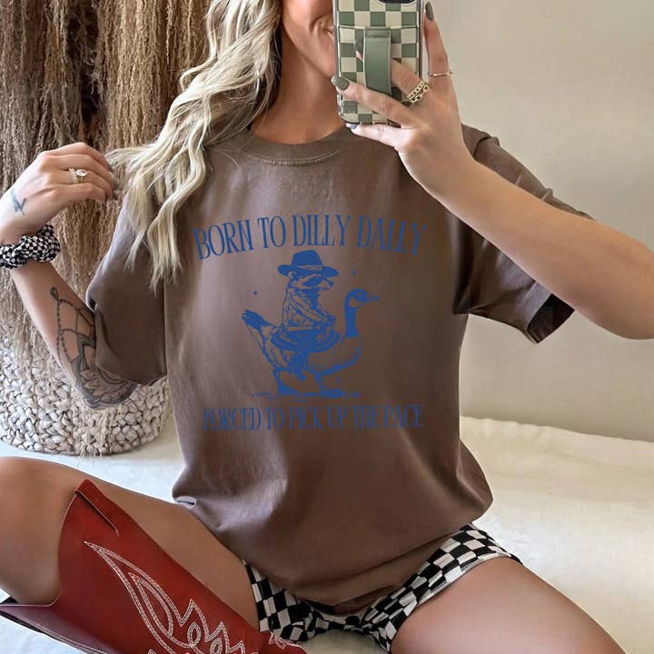 Clover + Cotton Co - Wholesale Screen Printed T-Shirt - Unisex - Over Print | Born To Dilly Dally Tees2