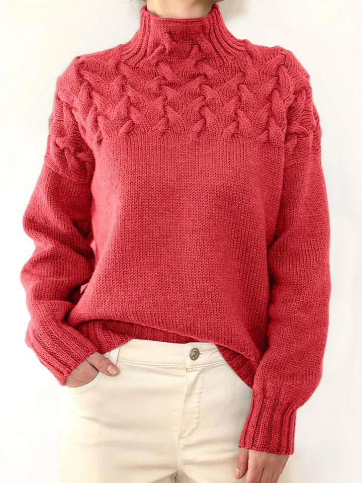 Rosa Clothing - Wholesale Knit Sweater - Women's - Cozy Solid Color Turtleneck Cable Knit Sweater13