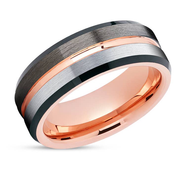 Anello in tungsteno canna di fucile - Anello in tungsteno in oro rosa - Anello di fidanzamento - anello per anniversario per la vendita all'ingrosso da parte di Lucky Love Rings