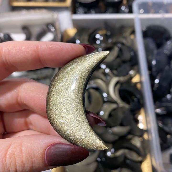 Sapphire & Sage - Wholesale Spiritual Stone/Crystal - Golden Sheen Obsidian Crystal Moon