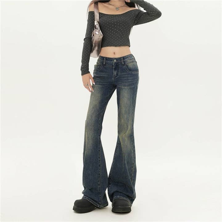 BLUE Extended Retro Low Waisted Flared Jeans for wholesale on Faire3