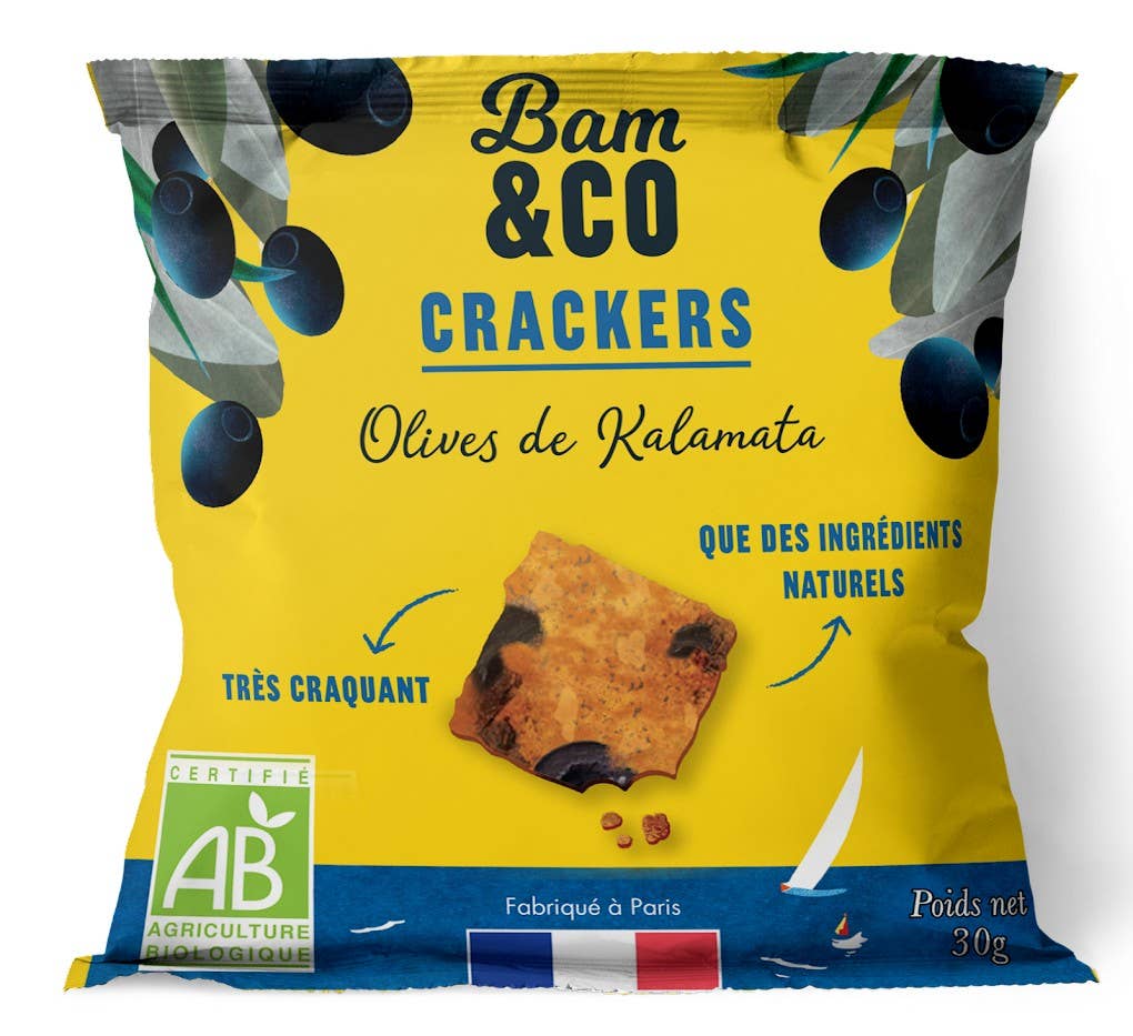 BAM&Co Création - Wholesale Crackers - Organic salty snack - Tiny Black Olive and sesame crackers2