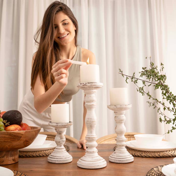 LuxeDesigns Co LLC - Wholesale Candle Holder - Wooden Candle Holders for Tall Pillar Candles Set of 312