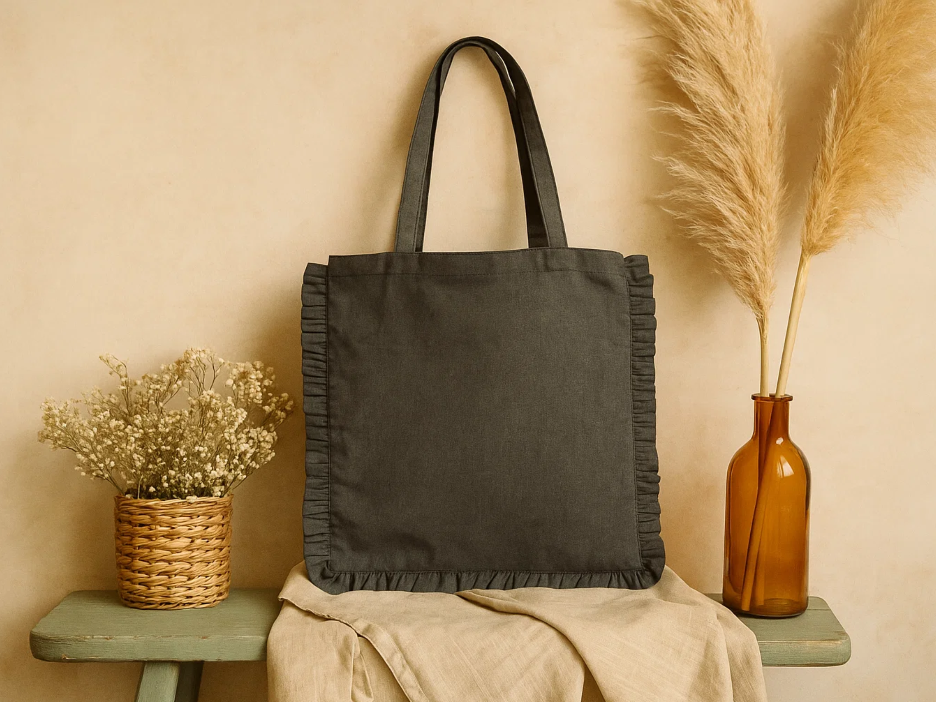 House of Kraft Jewelry & Accessories - Wholesale Tote Bag - Women's - Canvas Ruffle Tote | Canvas Colored Tote Bag | Unbranded 19