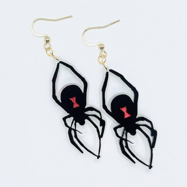 Black widow spider earrings, halloween jewellery for wholesale by Cherry Moonlight Co