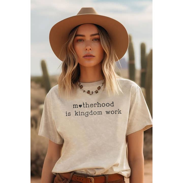 HRTandLUV - Wholesale T-Shirt (Graphic) - Women's - MOTHERHOOD IS KINGDOM WORK MINERAL GRAPHIC TOP