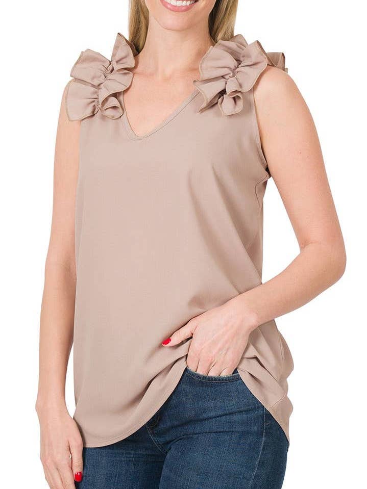 Top sem mangas com acabamento de ombro com babados por atacado de Vanilla Monkey