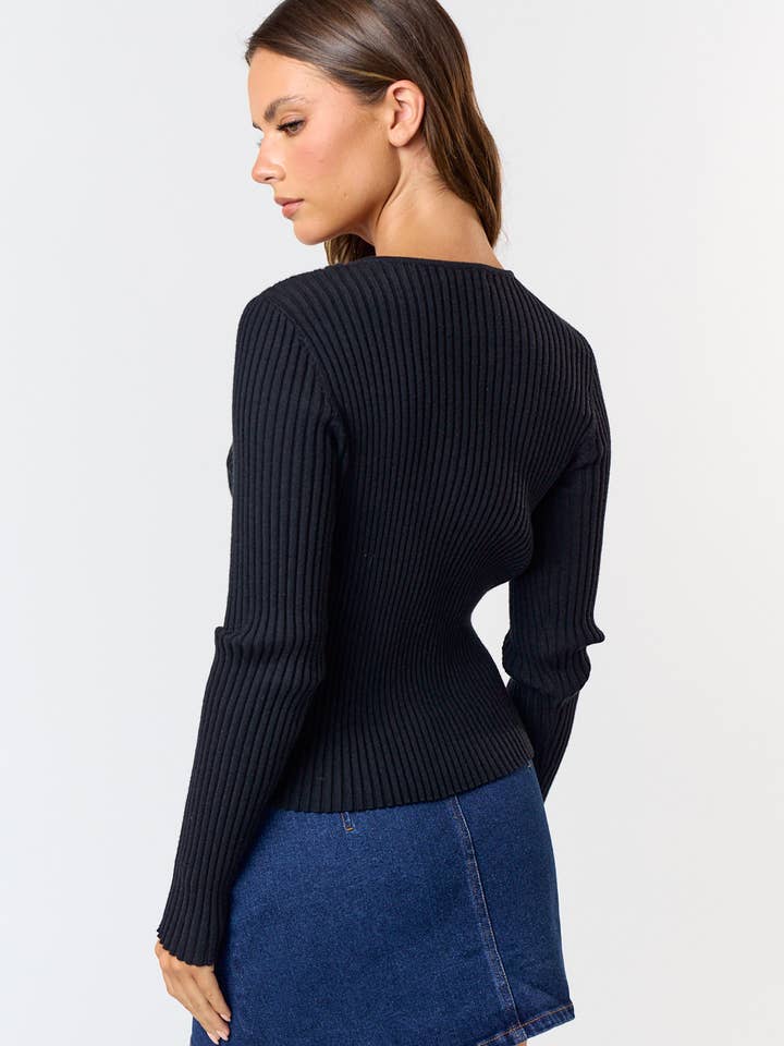 Blue Blush - Wholesale Knit Sweater - Women's - IBT30922 FRONT BOW CUT OUT LONG SLEEVE SWEATER TOP 🏫 BACK TO SCHOOL 🏫