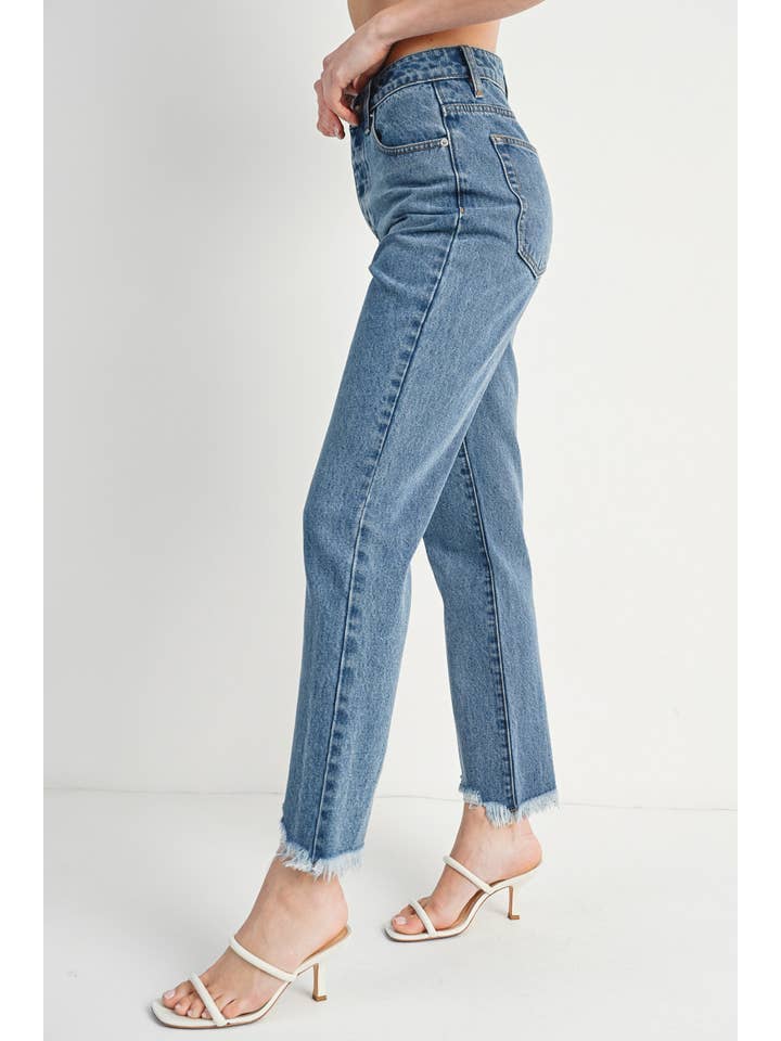 Bluivy - Wholesale Jeans - Women's - HIGH RISE STRAIGHT LEG DISTRESSED RAW HEM JEANS14