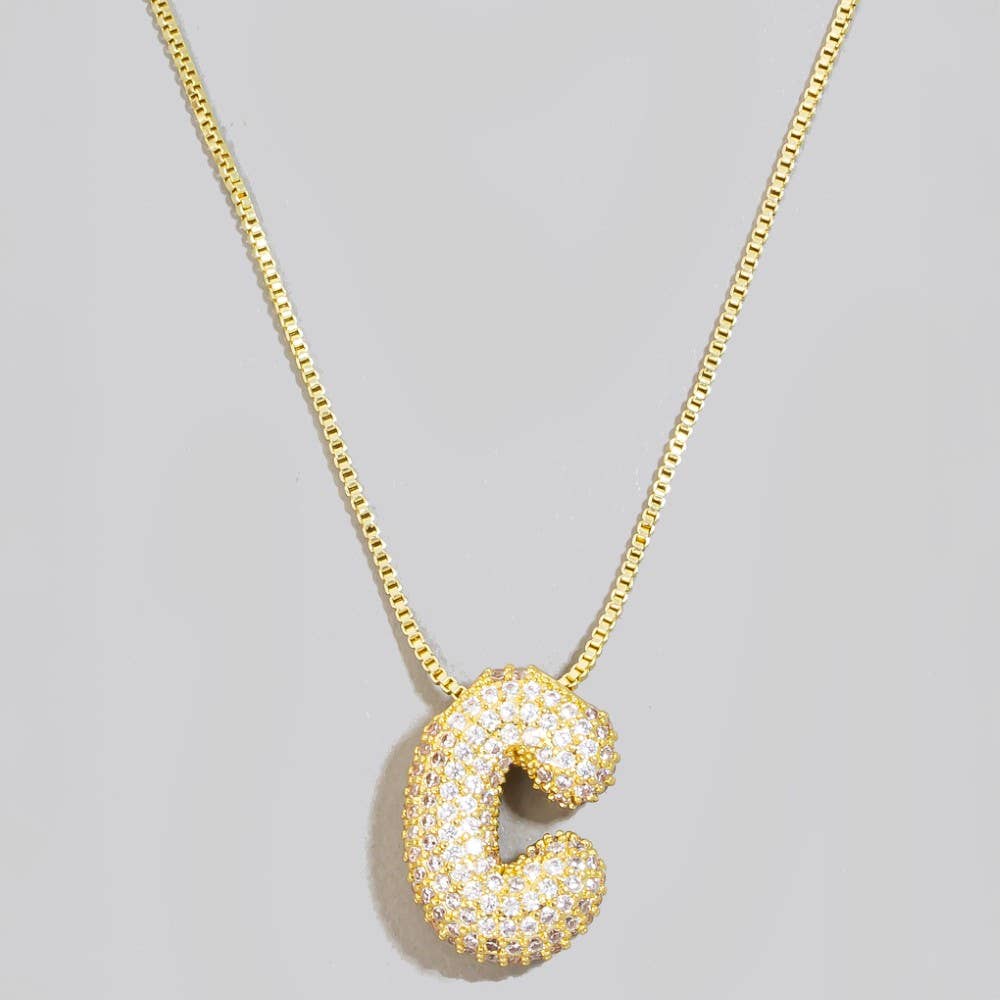 The Looks by Fame Accessories - Venta al por mayor Collares con colgantes/abalorios - Collar con colgante inicial de burbuja pavé4