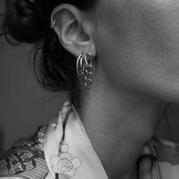 Steel Hoop Earrings with Smooth Twisted Ring for wholesale by Bijoux 7bis