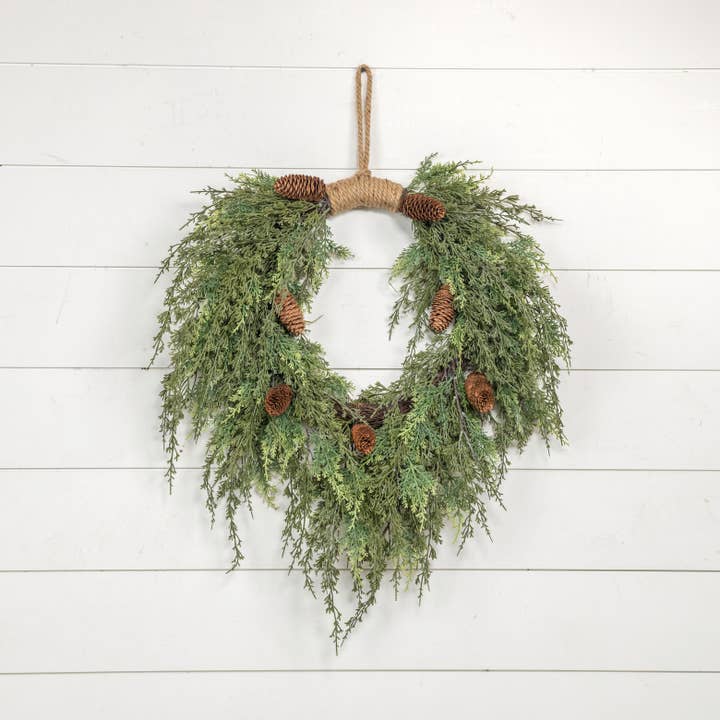 Ragon House - Wholesale Wreath - 28" CEDAR & CONES HANGING WREATH