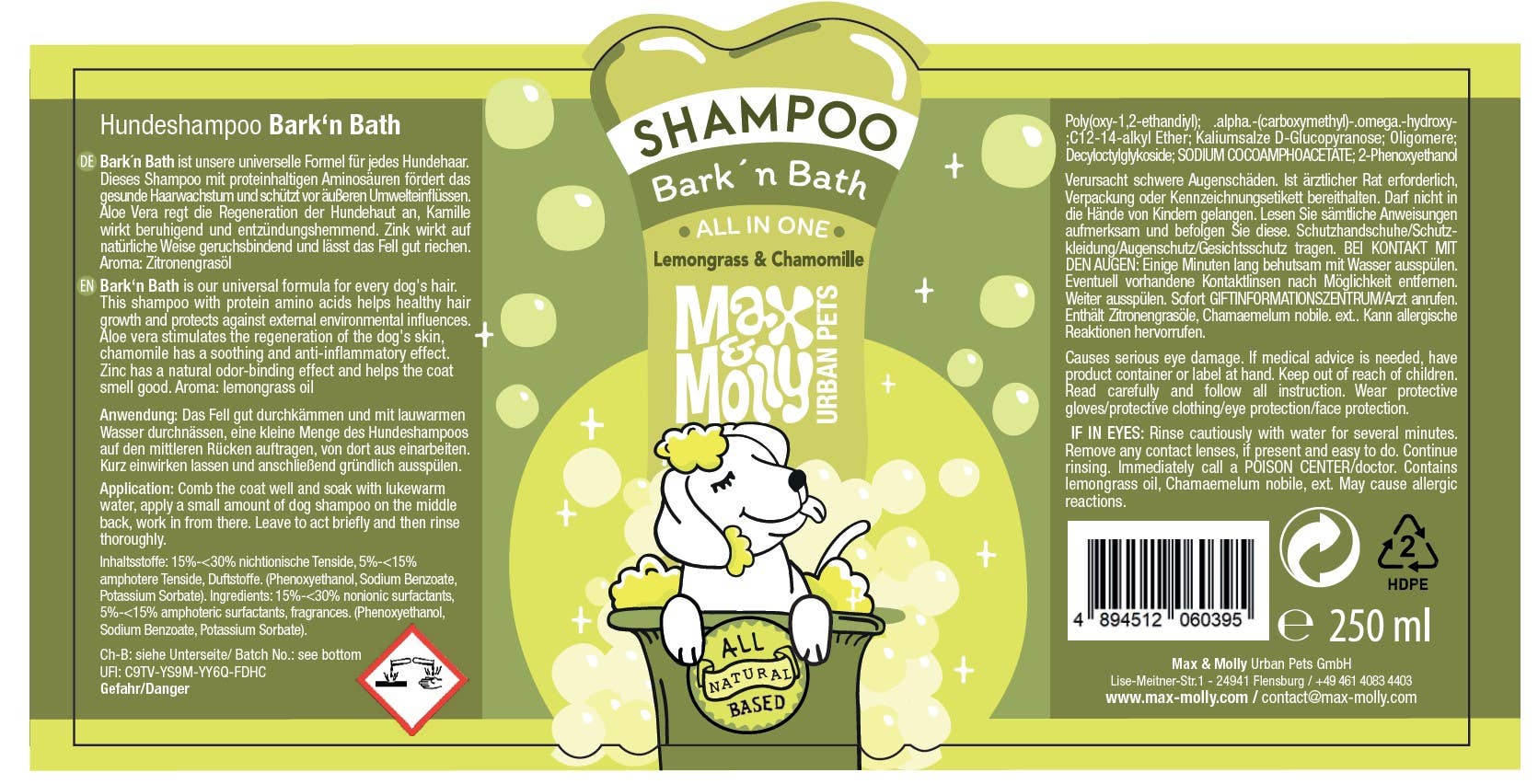 Max & Molly - Wholesale Pet Shampoo - Dog - Dog Shampoo - Bark´N Bath 250ml2