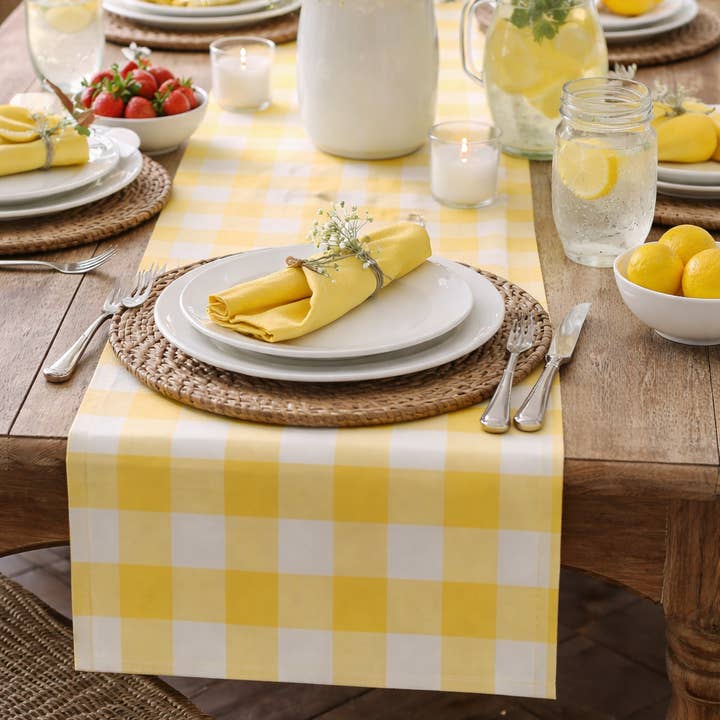 Yellow-White Classic Buffalo Check Table Runner for wholesale by Fennco Styles