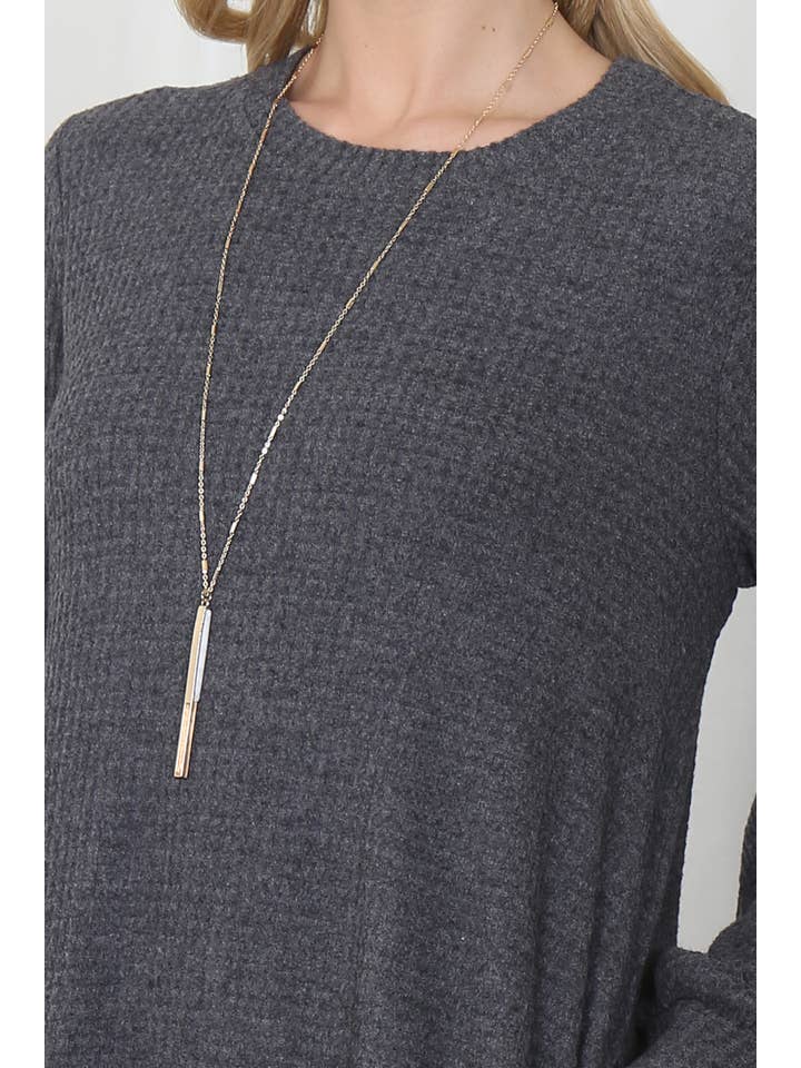 You & Me - Wholesale Dress - Women's - YMD10051V-BRUSHED WAFFLE BUBBLE SLEEVE POCKET DRESS49