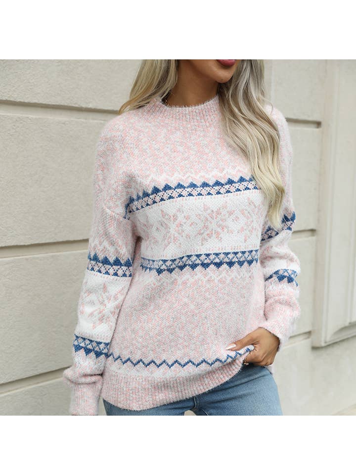 Rosa Clothing - Wholesale Knit Sweater - Women's - Chenille knitted pullover snowflake sweater