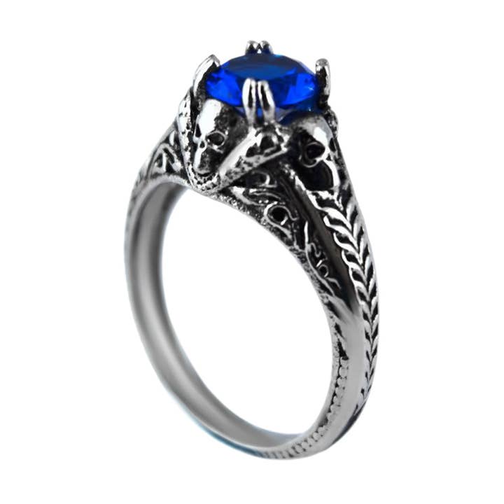 SK2263 Stainless Steel Ladies Skull with Imitation Blue Stone Ring Stainless Steel Motorcycle Biker Jewelry Size 5-10 for wholesale by Heavy Metal Jewelry