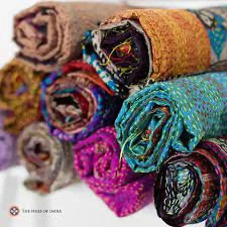 GYPSY STUDIO - Wholesale Scarf - Women's - Gorgeous Kantha Hand Stitch Reversible Silk Scarf/Wrap Scarf4