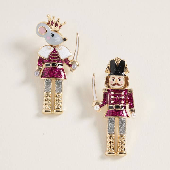 Sensibling Corp. - Wholesale Stud/Post Earrings - Holiday Mismatch Mouse King Nutcracker Earrings2
