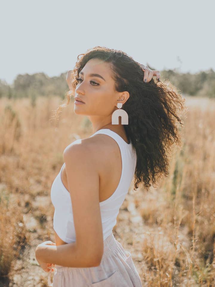 Chunky Arches in Soft Tan Linen Texture for wholesale by Corvega Clay Goods