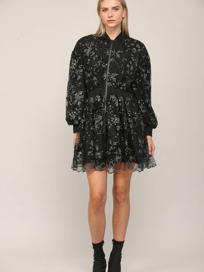 SEQUIN EMBELLISHED TULLE OVERLAY ZIP CLOSURE DRESS FD31019 for wholesale by FATE