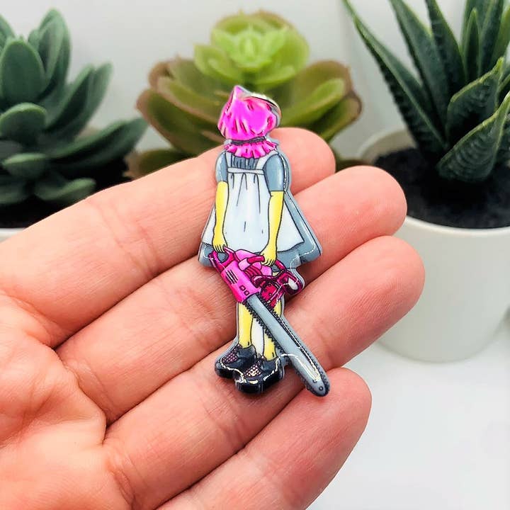 Guerrilla Charm - Wholesale Individual Charm/Pendant - Pink Goth Girl with Chainsaw Halloween Charms, 60x22mm1