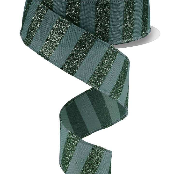 1.5"X10Yd Horizontal Glitter Stripes Sage Green RGF1966H2 for wholesale by DecoExchange