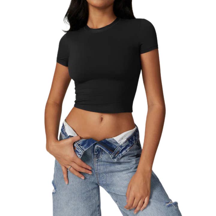 Crop T-Shirt with Cap Sleeves for wholesale by Marina Fit LLC